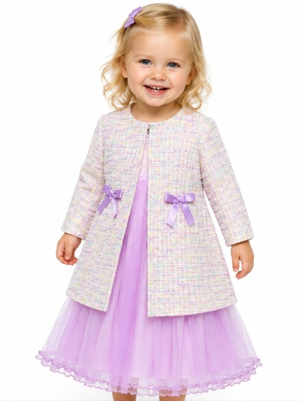 Nwt Bonnie Baby 24 Month Girls Lilac Tulle Dress & Tweed Coat 2 Piece Set